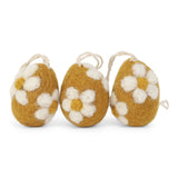 gefilzte Eier mit Blumen / gelb (3er Pack)
