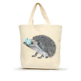 mittlere, handgefertigte Tote Bag mit Siebdruck "Igel mit Brille"