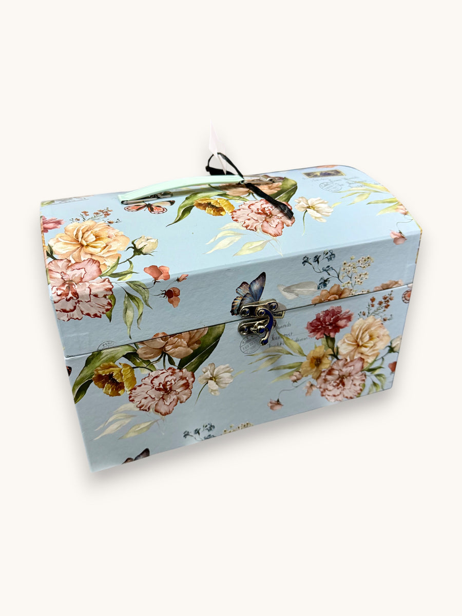 Aufbewahrungskoffer - hellblau mit Blumenmuster