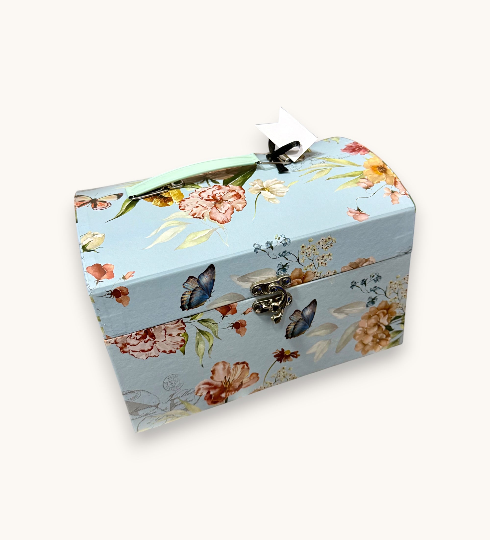 Aufbewahrungskoffer - hellblau mit Blumenmuster