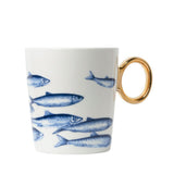 Tasse „Delft Blue Fish“ – Goldener Henkel – 300ml